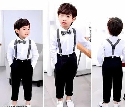 RIYANSHI Boys Party(Festive) Shirt Pant, Bow Tie, Suspenders(WHITE)