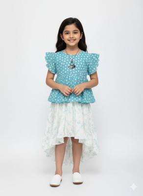 Girijesh Singh Girls Casual Top Skirt(Light blue)