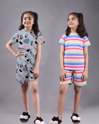 FEBVIBE Girls Casual T-shirt Shorts(Multicolor 25)