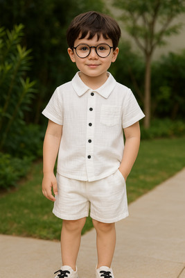 SHIV CREATION Baby Boys Casual Shirt Shorts(WHITE)