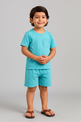 Kenvi Textile Baby Boys Casual T-shirt Shorts(Blue)