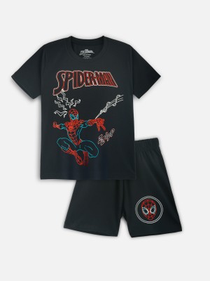 Nap Chief Boys & Girls Spiderman Casual T-shirt Shorts(Black)