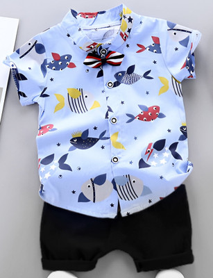 Kidsbrity Baby Boys & Baby Girls Party(Festive) Shirt Shorts(DOVEFISH SKY BLACK)