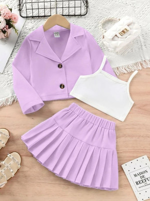 FARBIG WEAR Girls Party(Festive) Jacket Skirt, Camisole(Light Purple)