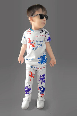 ZIKIGO Boys & Girls Party(Festive) T-shirt Track Pants(White)