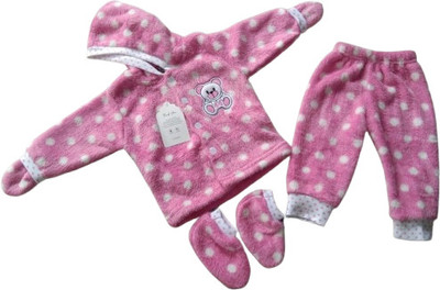 Ganpati fashion Baby Boys & Baby Girls Party(Festive) Sweatshirt Pyjama, Socks(Sweatshirt Attached Gloves,Pajama,Socks Woolen pink)