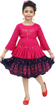Chandrika Girls Casual Top Skirt(PINK)