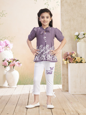 Yk Girls Party(Festive) Top Pant(Purple)