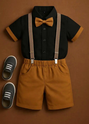 Bleckz Someak Baby Boys & Baby Girls Party(Festive) Shirt Bow Tie, Shorts(KHAKHI)