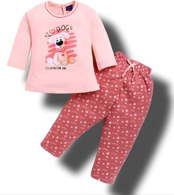 Yellow Dots Baby Girls Casual T-shirt Pyjama(PEACH)