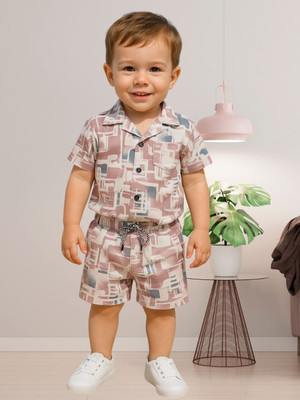 FASHION GRAB Baby Boys Casual Shirt Shorts(Pink)