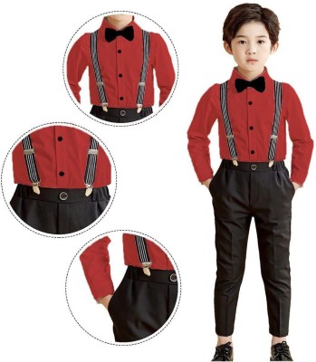 philanthropic Baby Boys & Baby Girls Party(Festive) Shirt Pant, Suspenders, Bow Tie(RED)