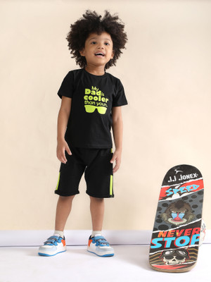 POLKA TOTS Baby Boys Casual T-shirt Shorts(Black)