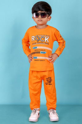 Calcutta Mart Baby Boys Casual T-shirt Pyjama(Orange)