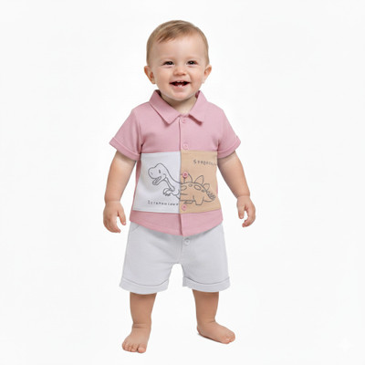 Neo Nate Baby Boys Dinosaur Casual Shirt Pant(M.E.Pink, Multicolor)