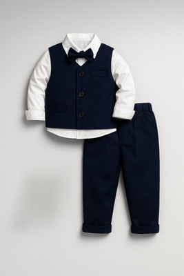 Drapezilla Boys & Girls Party(Festive) Vest Vest, Shirt, Pant, Bow Tie(Navy Blue)