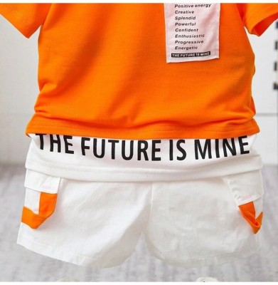 Mysha clothing Boys Party(Festive) T-shirt Shorts(Orange)