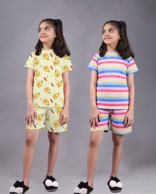 FEBVIBE Girls Casual T-shirt Shorts(Multicolor 33)