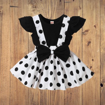 qwzlim fashion Baby Girls Party(Festive) Bootie Bow Tie, T-shirt, Skirt(BLACK=WHITE)