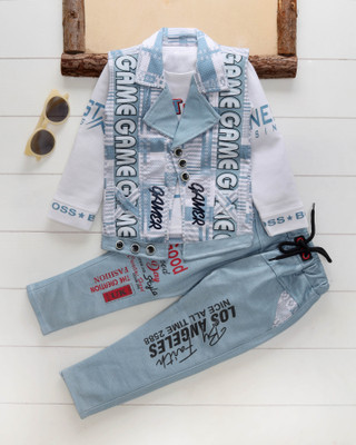 I G CREATION Boys & Girls Casual Jacket Jeans, T-shirt(SKY BLUE)