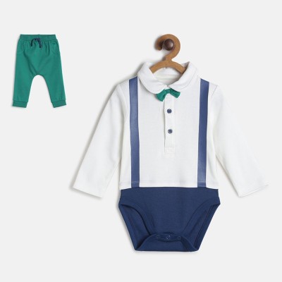 MINI KLUB Baby Boys Casual Bodysuit Pant(Marshmallow And Green)