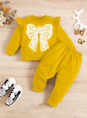 River Baby Girls Casual Top Track Pants(Yellow)