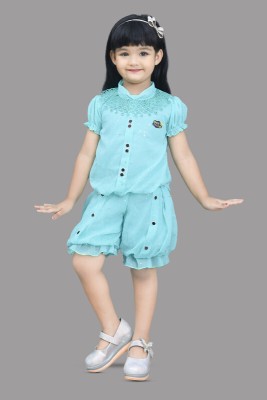 JIYAN FASHION WORLD Baby Girls Party(Festive) Top Shorts(Blue)