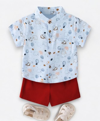 KIDGARB Boys Party(Festive) Shirt Shorts(HATHI SKY RED)