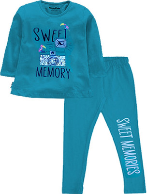 NammaBaby Girls Casual T-shirt Pyjama(Sky)