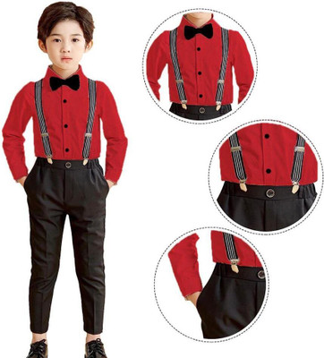 ULTRINA Baby Boys Party(Festive) Shirt Pant, Suspenders, Bow Tie(RED)