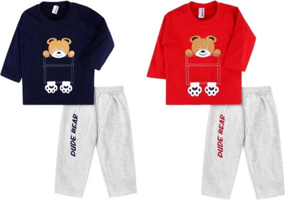 CuteHug Baby Boys & Baby Girls Casual Dress T-shirt, Pant(Red Navy)