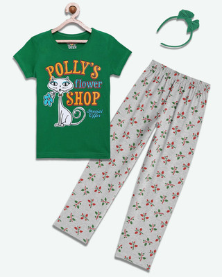NOW OR NEVER Girls Casual Pyjama Sleepsuit(BGN_LEAF)