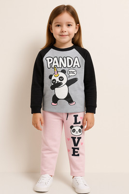 Lazy Shark Girls Casual Top Trouser(Black & Pink)
