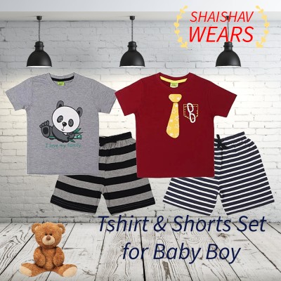 ShaishavWears Baby Boys Casual T-shirt Shorts(Grey - Maroon)