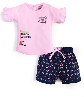 CERABI Girls Casual T-shirt Shorts(Pink)