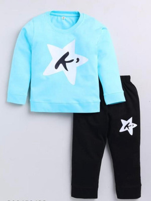 MUSNAHGARMENTS Baby Boys & Baby Girls Casual T-shirt Pant(BULE AND BLACK)