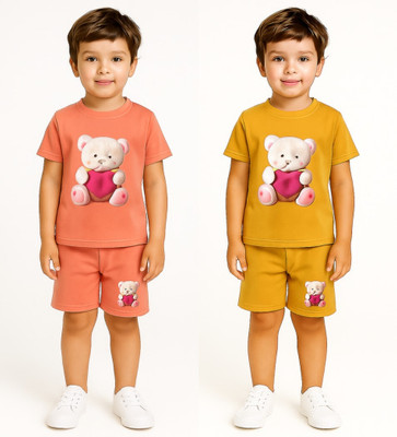 HouseOfCommon Baby Boys Casual T-shirt Shorts(Peach&Yellow)