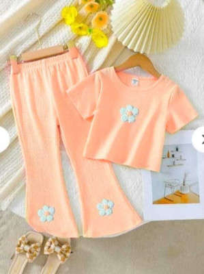 ARIFA INTERNATIONAL Girls Party(Festive) T-shirt Pant(LIGHT ORANGE)
