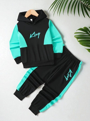 UNISHAPE FASHION Baby Boys & Baby Girls Casual T-shirt Track Pants(Aqua&Black)