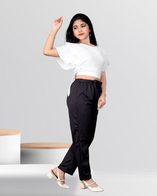 LEERUKA Girls Casual Top Pant(White Black)