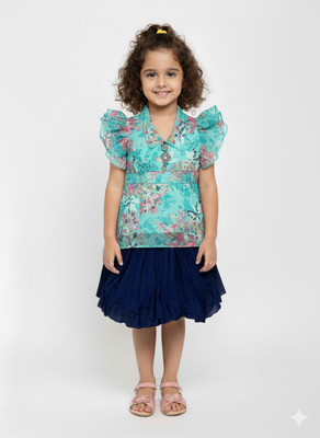 Girijesh Singh Baby Girls Casual Top Skirt(Green)