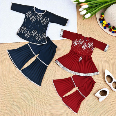 LM FASHION Baby Girls Casual Top Pant(Moonshadow Mist And Tamarind Flame)
