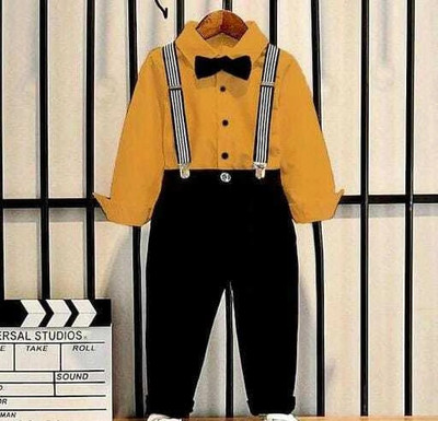 DENSIY FEBB Baby Boys & Baby Girls Daisy Casual Bow Tie Dungaree(MUSTERD+BLACK)