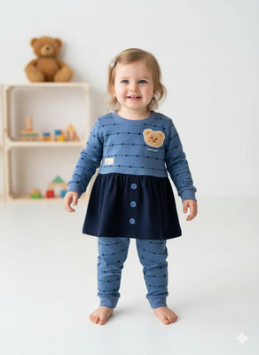 Kiko Baby Girls Casual Top Pant(Blue-2)