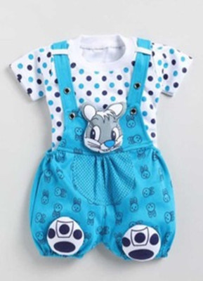 VILLATA FASHION Boys & Girls Casual T-shirt Dungaree(SKY BLUE)