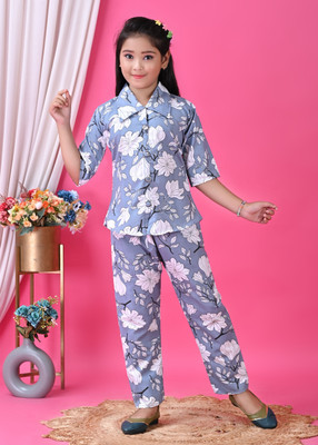 KIDSFASHION Girls Casual Top Pant(BLUEFLORALPRINT)