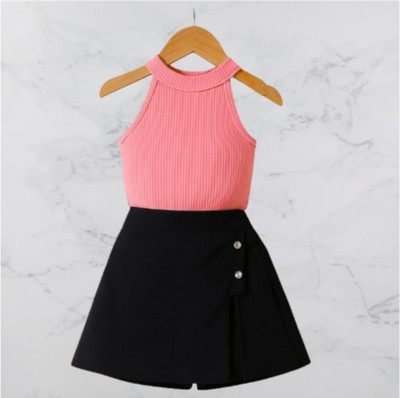 Riyanshi Collect Girls Casual Top Shorts(Pink, Black)