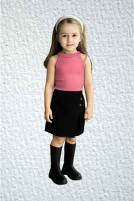 RIYANSHI Girls Casual Top Shorts(Pink, Black)