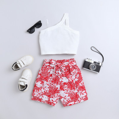 taffykids Girls Casual Top Skirt(White/Red)