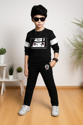 ACTLIVE Baby Boys Casual T-shirt Track Pants(Black)
